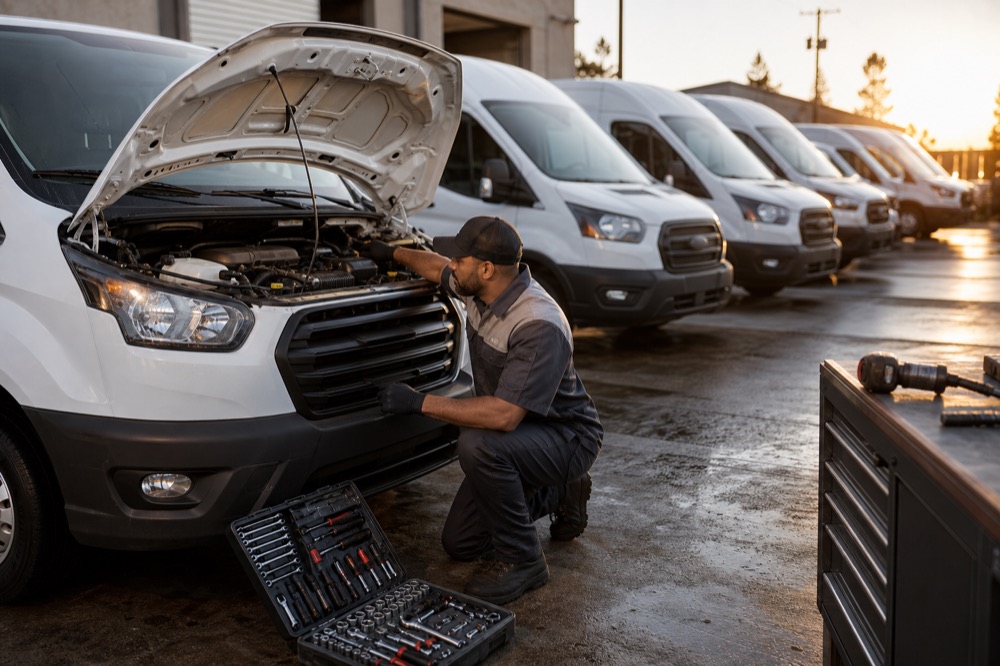 Automotive + fleet service professional at work