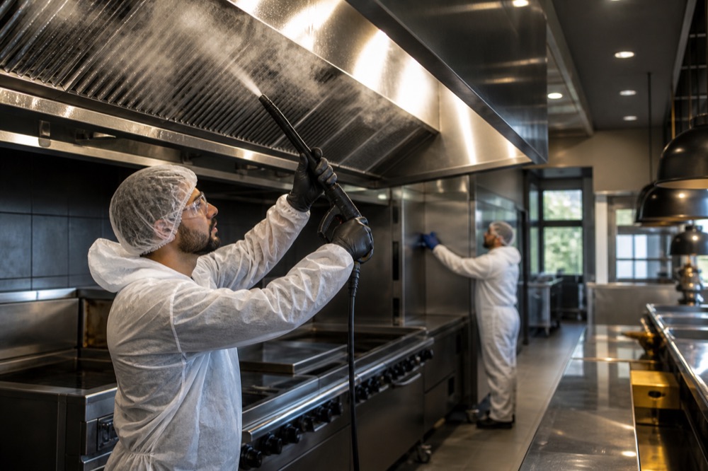 Commercial kitchen service professional at work